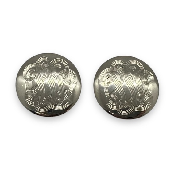 Vintage Silver Tone Swirl Etched Design Circle Clip-on Earrings - Picture 1 of 4